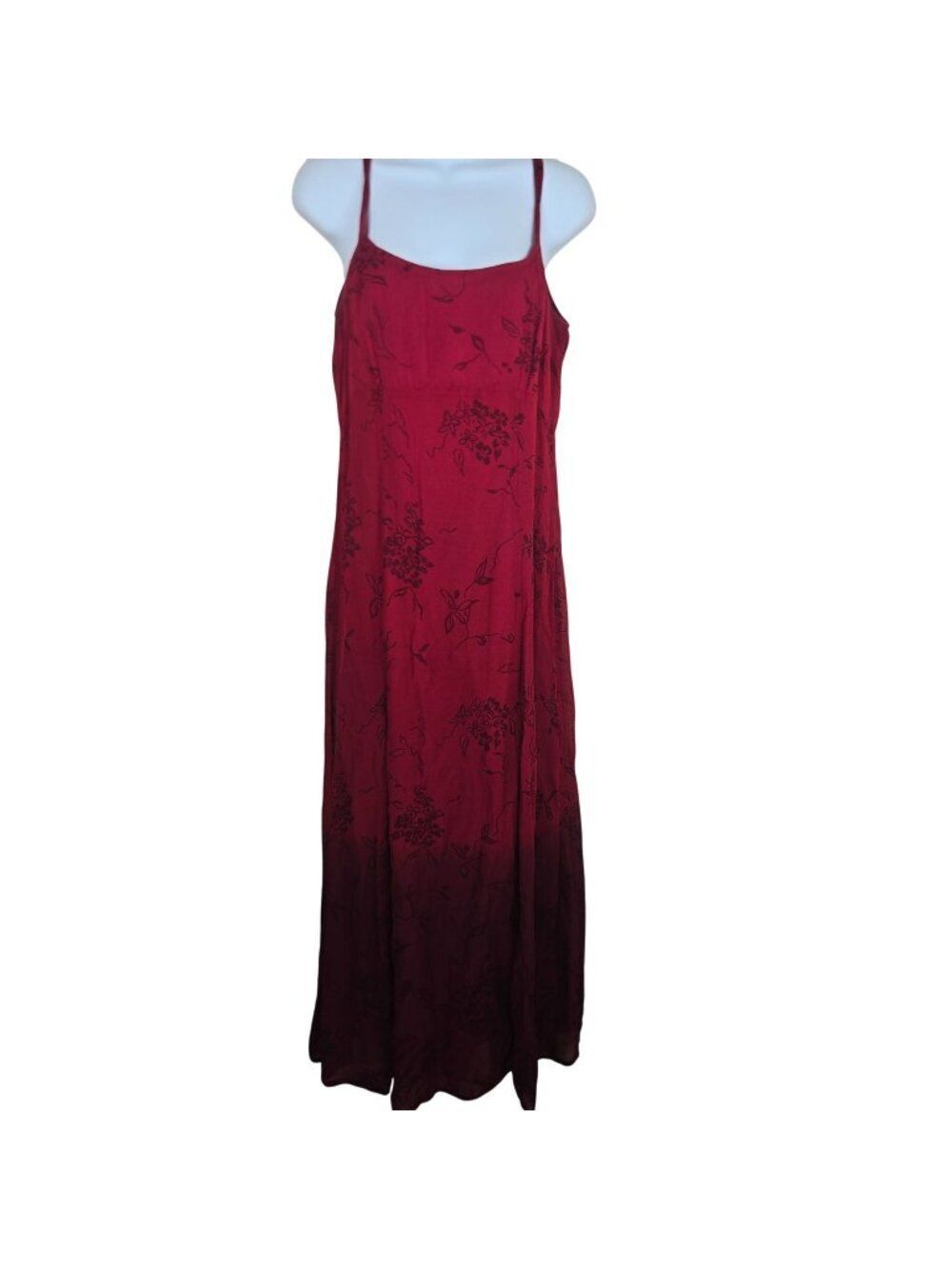 Vintage 90s Spiegel Red Floral Maxi Slip Dress Size 6 Rayon Ombre Grunge